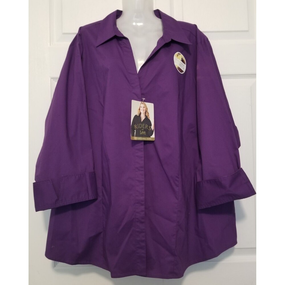 Lee Riders Women's Blouse Wrinkle Resistant Stretch New Tags Purple Size 4X